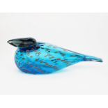 An Iittala Nuutajarvi glass Coral Eider bird designed by Oiva Toikka, dated 2011, blue glass with