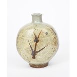 ‡ William 'Bill' Marshall a stoneware vase, pilgrim flask form, covered in a pitted celadon ash