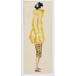 ‡ Dorte Clara Dodo Burgner (1907-1998) Woman in a Fur Coat watercolour fashion study on paper,
