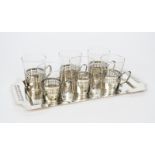 An Argentor electroplated tea set for six in the manner of Hans Ofner, comprising six cups and glass