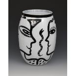 A large modern Kosta Boda Caramba glass vase by Ulrica Hydman-Vallien, the opaque swollen glass body