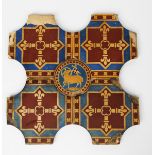 Five Minton encaustic floor tiles designed by Augustus Welby Northmore Pugin, from Southwark