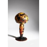 A Muller Fres cameo glass table lamp and shade, amber glass cased in red, acid-etched with