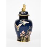 'Mallards' a Carlton Ware tomb jar and cover, printed and painted in colours and gilt on a deep blue