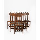 A set of six oak chairs the design attributed to George Montague Ellwood, slightly curved back