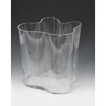 A large Iittala Savoy clear glass vase designed by Alvar Aalto, tapering amorphic form, etched Alvar