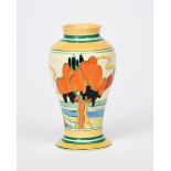 'Solitude' a Clarice Cliff Fantasque Bizarre Mei Ping vase, painted in colours between yellow and
