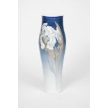 A tall Royal Copenhagen Iris vase designed by Jenny Meyer, model no 10-731, swollen cylindrical