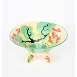 'Green Erin' a Clarice Cliff Bizarre Conical bowl with pastille feet, painted in colours printed