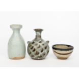 ‡ Janet Leach (1918-1997) a Leach Pottery stoneware bottle vase with lug handles, glazed grey