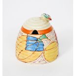 'Melon' a Clarice Cliff Fantasque Bizarre Beehive Honey pot and cover, painted in colours, 'Celtic