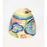 'Blue Chintz' a Clarice Cliff Fantasque Bizarre Beehive honeypot and cover, painted in colours