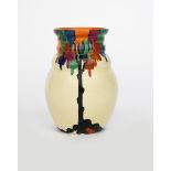 'Latona Tree' a Clarice Cliff Bizarre 358 vase, painted in colours on a Latona ground, printed and
