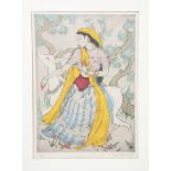 Elyse Ashe Lord (1900-1971) Indian Girl a dry-point etching with hand colouring, on paper, framed