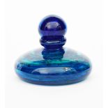 An Isle of Wight glass bottle and stopper by Michael Harris, blue and green streaked glass with