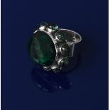 A Georg Jensen silver and chrysoprase ring designed by Astrid Fog, model no.166, large central green