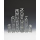 A set of six Iittala Arkipelago glass candlesticks designed by Timo Sarpaneva, thick clear glass