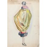 ‡ Dorte Clara Dodo Burgner (1907-1998) Woman in a Yellow Shawl watercolour fashion sketch on paper