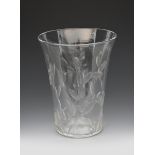 A Stevens & Williams Royal Brierley Cactus engraved glass vase designed by Keith Murray, flaring