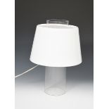 A Modern Art acrylic table lamp designed by Yki Nummi, designed 1955, cylindrical clear perspex body