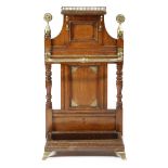 A LATE VICTORIAN OAK HALL STAND IN THE MANNER OF JAMES SHOOLBRED AESTHETIC MOVEMENT with brass