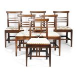 A SET OF SIX GEORGE III MAHOGANY DINING CHAIRS IN SHERATON STYLE EARLY 19TH CENTURY each with a