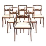 A SET OF SIX LATE REGENCY MAHOGANY DINING CHAIRS EARLY 19TH CENTURY each with a rope-twist top rail,