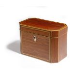 A GEORGE III PARTRIDGEWOOD CADDY LATE 18TH / EARLY 19TH CENTURY of canted rectangular form, inlaid