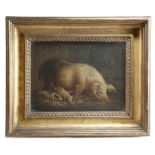 A PAIR OF SAND PICTURES OF PIGS ATTRIBUTED TO BENJAMIN ZOBEL AFTER GEORGE MORLAND, EARLY 19TH