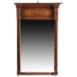 A GEORGE IV MAHOGANY AND BRASS INLAID PIER MIRROR EARLY 19TH CENTURY with a later bevelled plate