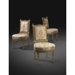 A SET OF THREE FRENCH GILTWOOD SIDE CHAIRS IN LOUIS XVI STYLE AFTER THE MODEL BY GEORGES JACOB, LATE