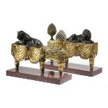 A PAIR OF FRENCH LOUIS XVI GILT AND PATINATED BRONZE CHENETS IN THE MANNER OF BOIZOT, LATE 18TH
