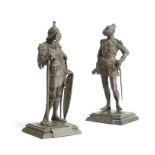 TWO AUSTRIAN BRONZE FIGURES OF KNIGHTS LATE 19TH / EARLY 20TH CENTURY each with hinged visors, one