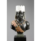 A VENETIAN STYLE BLACK, WHITE AND VARIEGATED MARBLE BUST OF A BLACKAMOOR PROBABLY 20TH CENTURY an