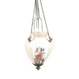AN AUSTRO-HUNGARIAN OPAQUE GLASS HANGING LIGHT LATE 19TH CENTURY with gilt metal mounts, painted
