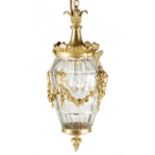 A FRENCH GILT BRASS HALL LANTERN IN LOUIS XVI STYLE LATE 19TH / EARLY 20TH CENTURY the panelled