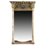 A REGENCY GILTWOOD PIER MIRROR EARLY 19TH CENTURY the later rectangular plate flanked by cluster