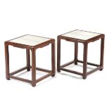 A PAIR OF CHINESE HARDWOOD STOOLS IN MING STYLE LATE 19TH / EARLY 20TH CENTURY each inset with a