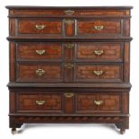 λ A CHARLES II OAK AND ROSEWOOD CHEST LATE 17TH CENTURY in two sections, the hinged boarded top