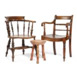 AN EARLY 19TH CENTURY FRUITWOOD OPEN ARMCHAIR PROBABLY EAST ANGLIAN with a rope-twist back and a
