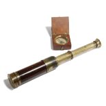 λ AN EARLY 19TH CENTURY ROSEWOOD AND BRASS THREE DRAW TELESCOPE c.1830-40