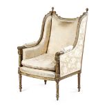 A FRENCH GILTWOOD BERGERE IN DIRECTOIRE STYLE LATE 19TH / EARLY 20TH CENTURY the moulded frame