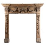 A CARVED PINE FIRE SURROUND / CHIMNEY PIECE IN GEORGE II STYLE LATE 19TH CENTURY with egg and dart