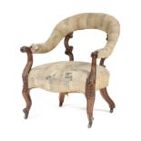 AN EARLY VICTORIAN WALNUT ARMCHAIR c.1860 the bow back supported by twin 'C' scrolls, on flower