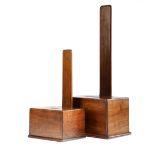 TWO MAHOGANY PLATE STANDS 19TH CENTURY each with a weighted box base (2) 53.5cm high, 24.5cm wide