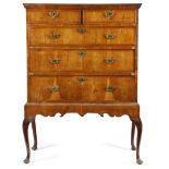 A GEORGE II AND LATER FRUITWOOD AND WALNUT CHEST ON STAND EARLY 18TH CENTURY the crossbanded top