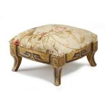 A SMALL GILTWOOD STOOL IN REGENCY STYLE POSSIBLY EARLY 19TH CENTURY with a later Aubusson floral