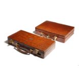 TWO CROCODILE LEATHER JEWELLERY CASES BY ASPREY LATE 19TH / EARLY 20TH CENTURY with plush lined