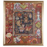 AN UNUSUAL NEEDLEWORK SAMPLER 20TH CENTURY worked on a linen foundation with various different