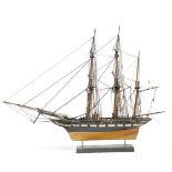 A PAINTED WOOD MODEL THREE-MASTED SAILING SHIP PROBABLY LATE 19TH / EARLY 20TH CENTURY with